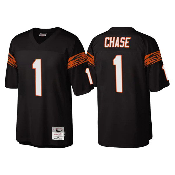 Men's Cincinnati Bengals #1 Ja'Marr Chase Black Throwback Legacy Stitched Jersey Men's Cincinnati Bengals #1 Ja'Marr Chase Black Throwback Legacy Stitched Jersey